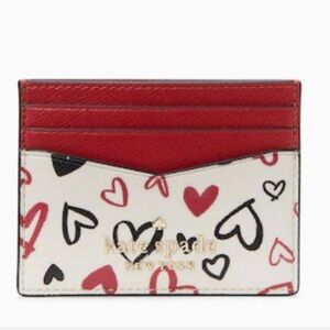 Kate Spade Scribble Hearts Pattern Card Holder in Box NWT